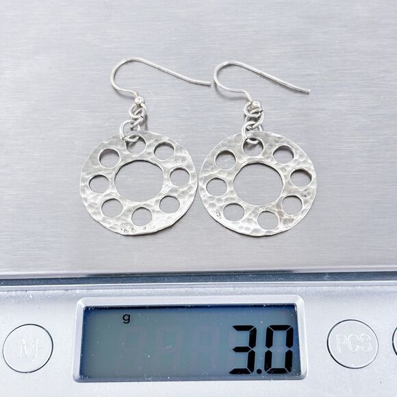 Vintage Sterling Silver 925 Hammered Openwork Dangle Earrings - Picture 6 of 7